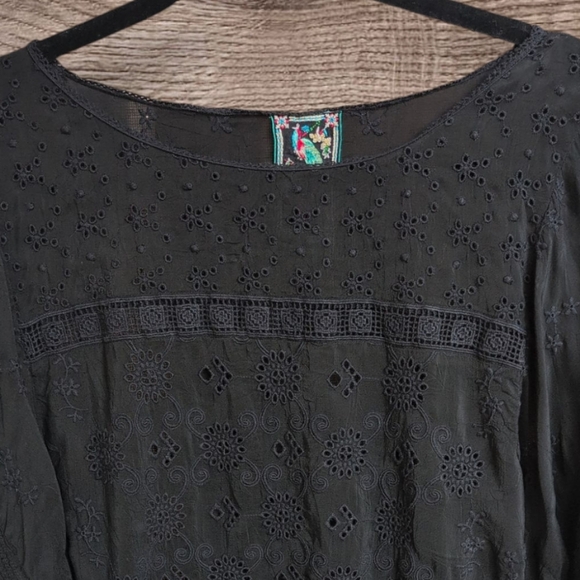 Johnny Was Black Eyelet Embroidered Blouse - Picture 3 of 5